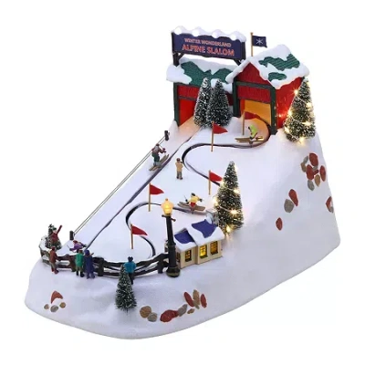 Asstd National Brand Wonderland Alpine Slalom Animated Christmas Tabletop Decor In White