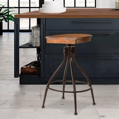 Asstd National Brand Worland Adjustable Swivel Backless Stool In Brown