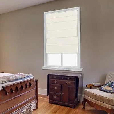 Asstd Private Brand Cotton Classic Cordless Light-filtering Roman Shade In White