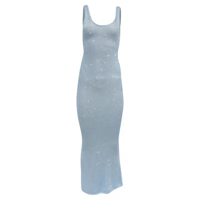 Pre-owned Asta Resort Ana Sequined Maxi Dress In Blue Polyester