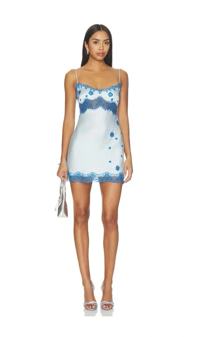 Asta Resort Arlette Hand Beaded Mini Dress In Sea Mist & Sailor Blue