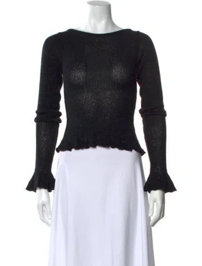 Pre-owned Asta Resort Bateau Neckline Long Sleeve Top In Black