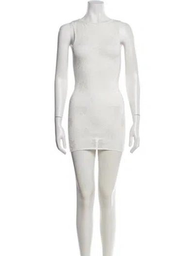 Pre-owned Asta Resort Bateau Neckline Mini Dress In White