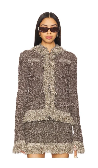 Asta Resort Bianca Fringe Jacket In Tobacco Sequin