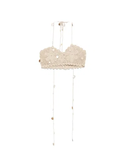 Asta Resort Charlotte Crochet Shell-embellished Top In Neutral