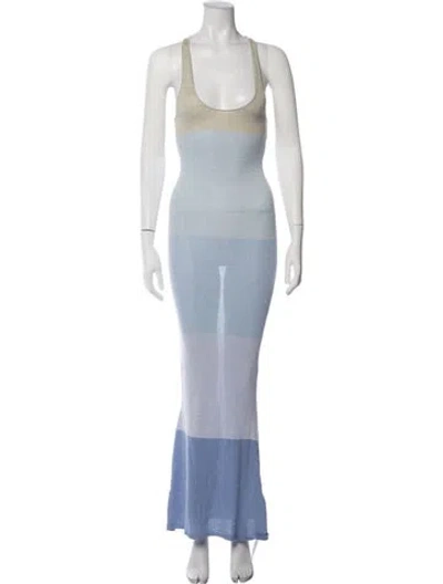 Pre-owned Asta Resort Colorblock Pattern Long Dress In Blue