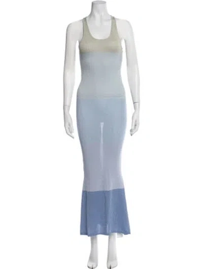 Pre-owned Asta Resort Colorblock Pattern Long Dress W/ Tags In Blue