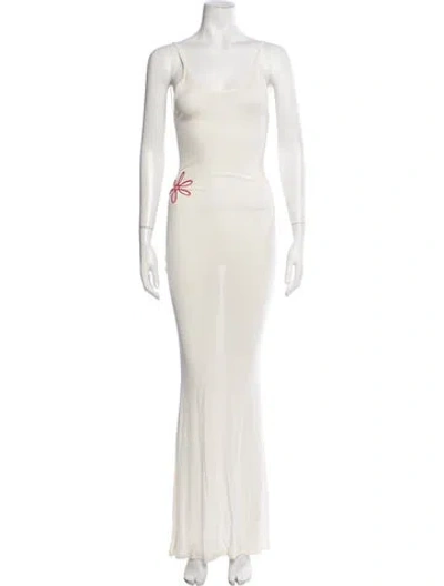 Pre-owned Asta Resort Floral Print Long Dress In Neutrals