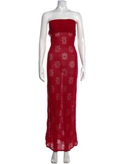 Pre-owned Asta Resort Floral Print Long Dress In Red