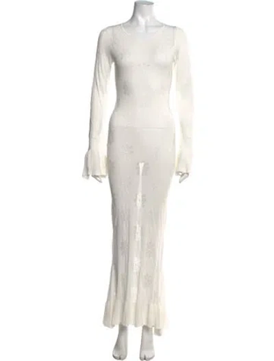 Pre-owned Asta Resort Floral Print Long Dress In White