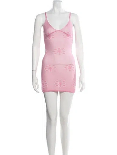 Pre-owned Asta Resort Floral Print Mini Dress W/ Tags In Pink