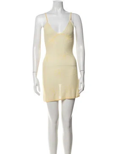 Pre-owned Asta Resort Floral Print Mini Dress In Yellow