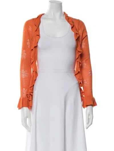 Pre-owned Asta Resort Floral Print Open Front Sweater In Orange