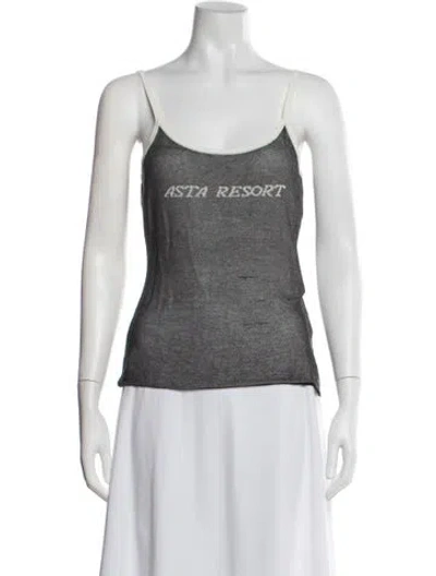 Pre-owned Asta Resort Graphic Print Scoop Neck Top In Silver