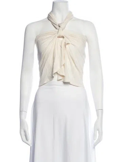 Pre-owned Asta Resort Halterneck Sleeveless Crop Top In White