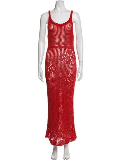 Pre-owned Asta Resort Lace Pattern Long Dress In Red