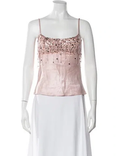 Pre-owned Asta Resort Linen Patterned Top In Pink