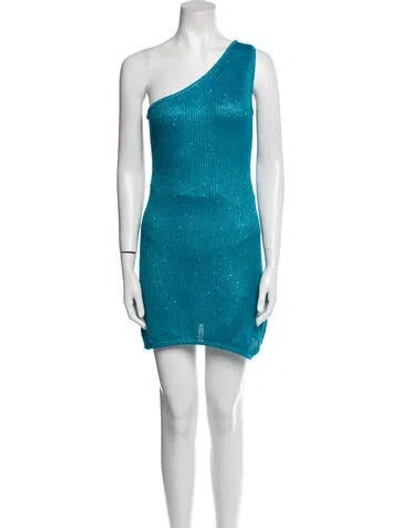 Pre-owned Asta Resort One-shoulder Mini Dress In Blue