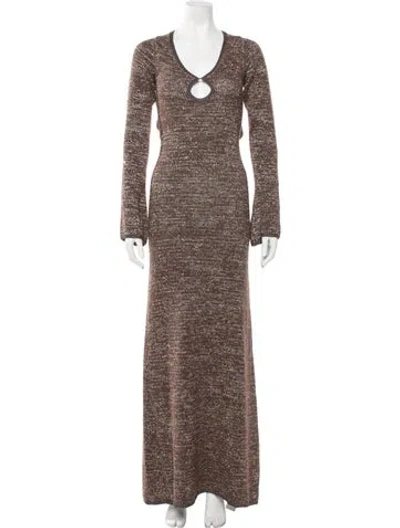 Pre-owned Asta Resort Patterned Long Dress In Brown