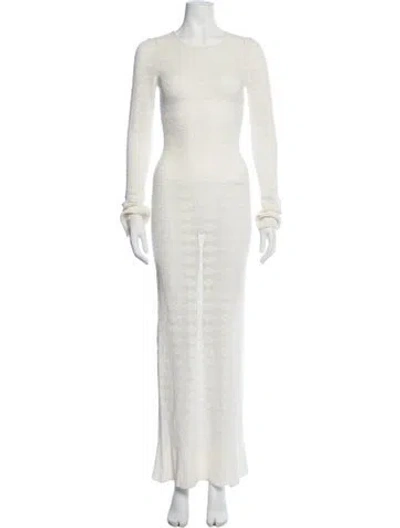 Pre-owned Asta Resort Patterned Long Dress In Neutrals/white