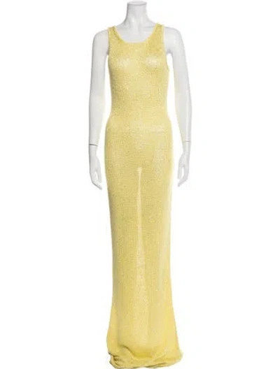 Pre-owned Asta Resort Patterned Long Dress In Yellow