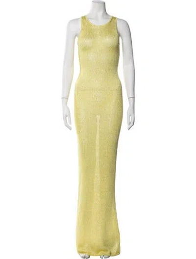 Pre-owned Asta Resort Patterned Long Dress In Yellow