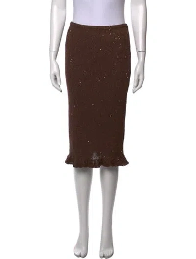 Pre-owned Asta Resort Patterned Midi Length Skirt In Brown