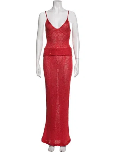 Pre-owned Asta Resort Patterned Sequin Embellishments Skirt Set In Red