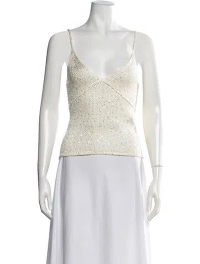 Pre-owned Asta Resort Patterned V-neck Top In Neutrals