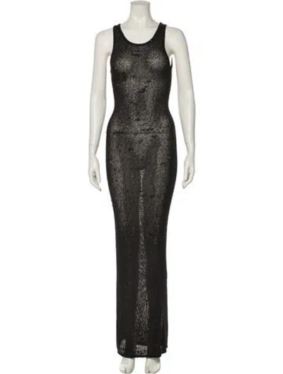 Pre-owned Asta Resort Printed Long Dress In Black