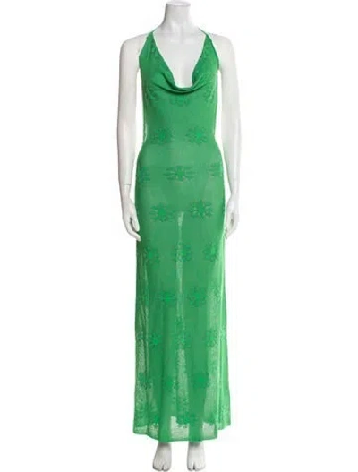 Pre-owned Asta Resort Printed Long Dress In Green