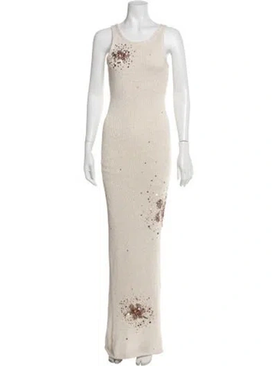 Pre-owned Asta Resort Printed Long Dress In Neutrals