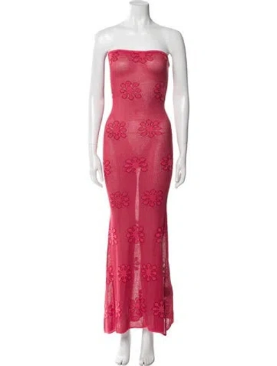 Pre-owned Asta Resort Printed Long Dress In Red