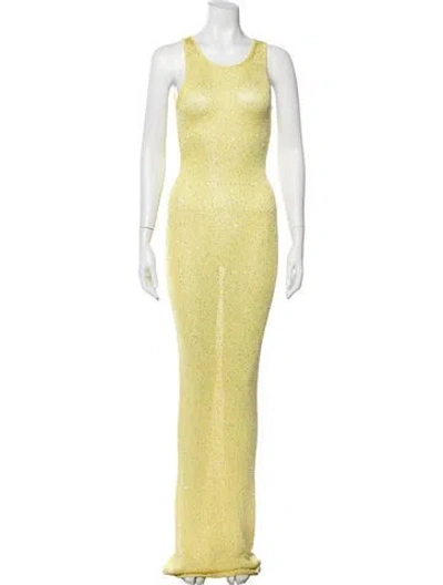 Pre-owned Asta Resort Printed Long Dress In Yellow