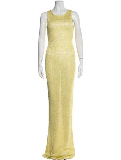 Pre-owned Asta Resort Printed Long Dress In Yellow