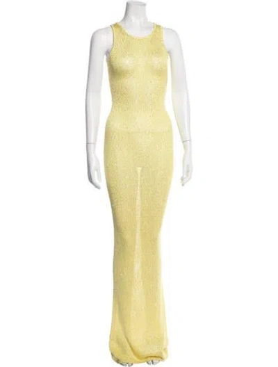 Pre-owned Asta Resort Printed Long Dress In Yellow