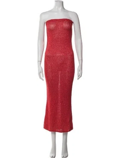 Pre-owned Asta Resort Printed Midi Length Dress In Red