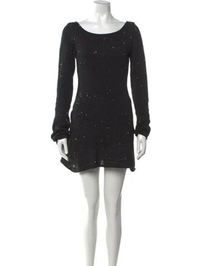 Pre-owned Asta Resort Printed Mini Dress In Black