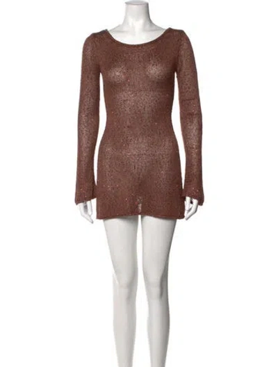 Pre-owned Asta Resort Printed Mini Dress In Brown