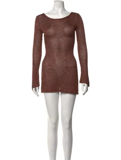 Pre-owned Asta Resort Printed Mini Dress In Brown