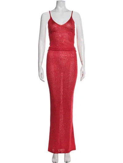Pre-owned Asta Resort Sequin Embellishments Skirt Set In Red