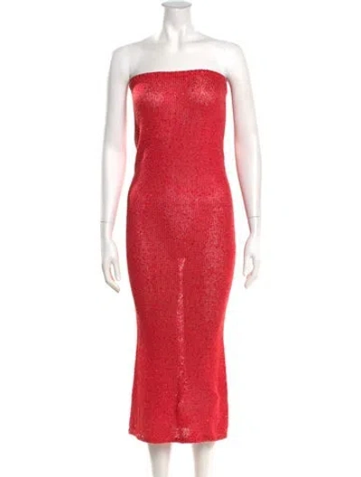 Pre-owned Asta Resort Strapless Midi Length Dress In Red