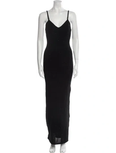 Pre-owned Asta Resort V-neck Long Dress In Black