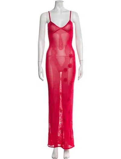 Pre-owned Asta Resort V-neck Long Dress In Pink