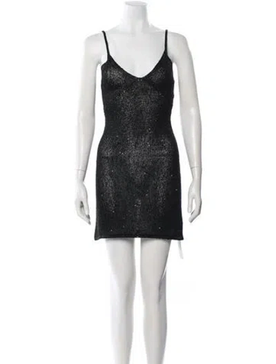 Pre-owned Asta Resort V-neck Mini Dress In Black