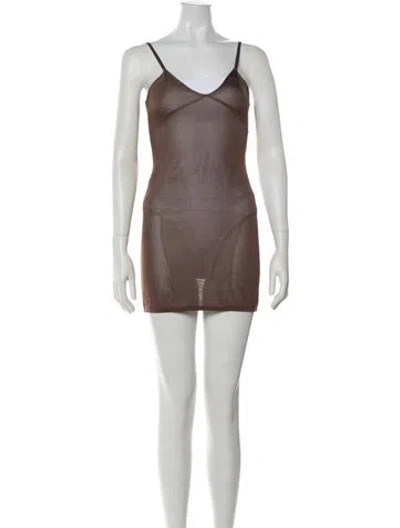 Pre-owned Asta Resort V-neck Mini Dress In Brown
