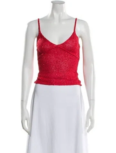 Pre-owned Asta Resort V-neck Sleeveless Crop Top In Red