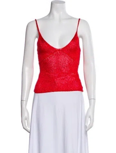 Pre-owned Asta Resort V-neck Sleeveless Crop Top In Red