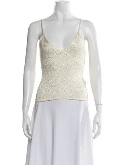 Pre-owned Asta Resort V-neck Sleeveless Top In Neutrals