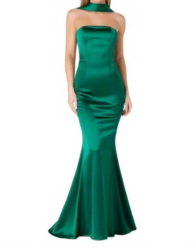 Astee Strapless Satin With Sash Gown In Emerald In Gold